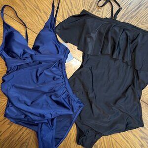 Lot of‎ 2 one piece bathing suits. Blue one NWT, Black NWOT . There both size S
